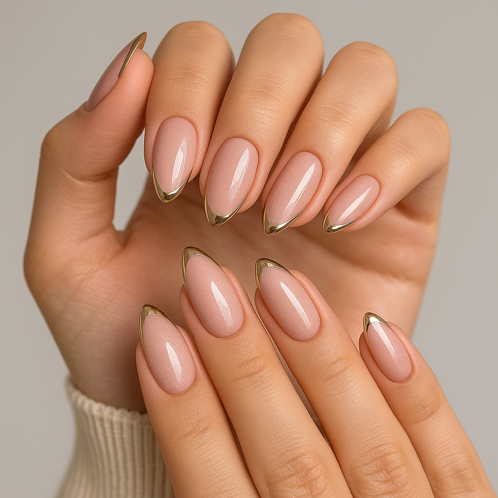 Champagne Toast Glam Set β Blush Almond Nails with Luxe Gold Tips