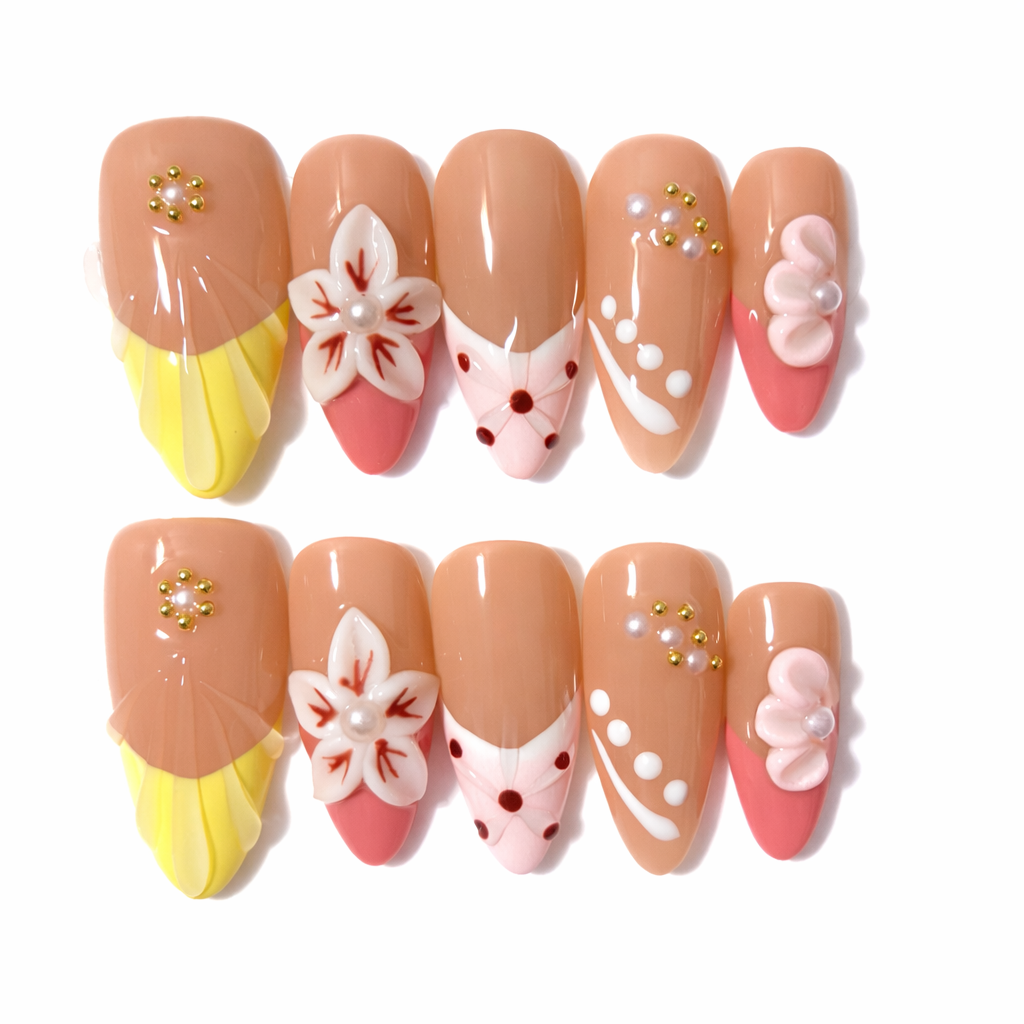 Soft Bloom Pop | Medium Almond Press On Nails