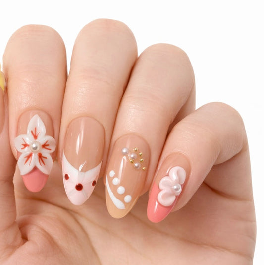 Soft Bloom Pop | Medium Almond Press On Nails