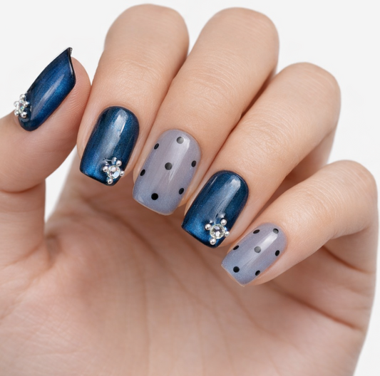 Midnight Dots & Gems : Press-On Nails