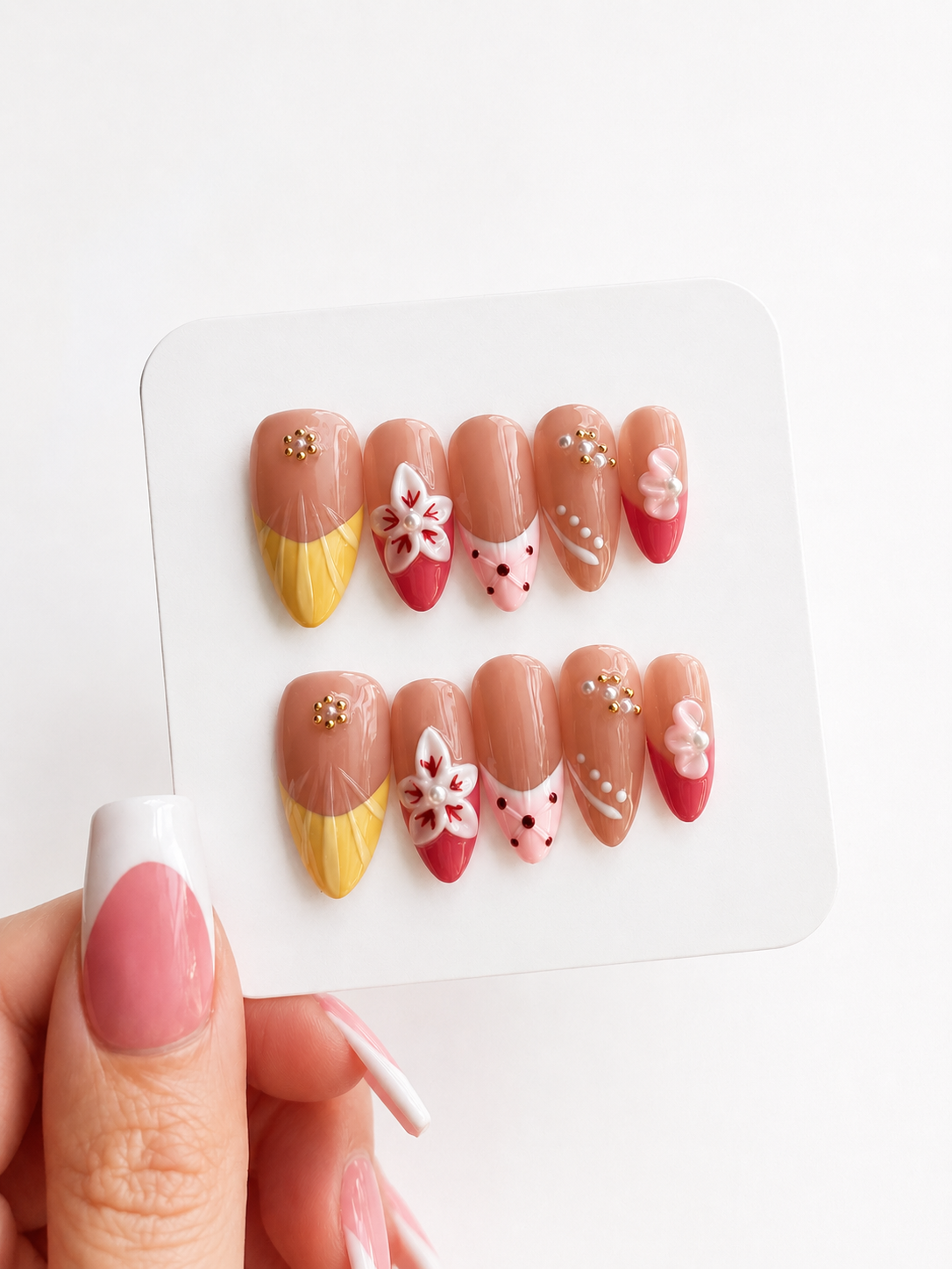 Soft Bloom Pop | Medium Almond Press On Nails